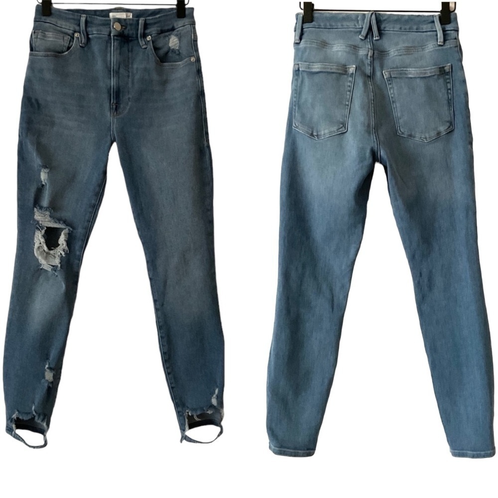 Good American High Rise Distress Skinny Jeans GWC941T